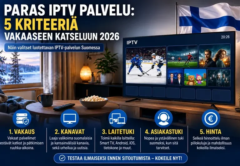 Paras iptv palvelu: 5 kriteeriä vakaaseen katseluun 2026